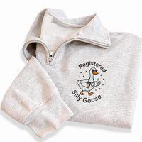 Registered Silly Goose Embroidered Quarter Zip Sweatshirt, Funny Nurse Work Pullover Sweater, RN Hospital Shift Layer, Nurses Week Gift