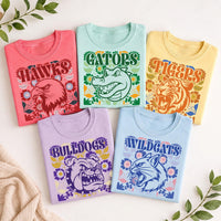 Personalized School Mascot Shirt, Custom Floral Team Spirit Tee, Retro Mascot T-Shirt, Game Day School Outfit, Gift for Students and Fans