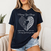 Personalized Memorial Shirt, Custom Angel Wing Remembrance Tee, In Loving Memory Name and Life Dates, Sympathy Bereavement Gift for Her