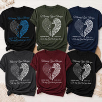Personalized Memorial Shirt, Custom Angel Wing Remembrance Tee, In Loving Memory Name and Life Dates, Sympathy Bereavement Gift for Her