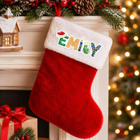 Personalized Christmas Name Sticker, Custom Holiday Vinyl Decal, Festive Alphabet Name Label, Stocking Gift Sticker, Kids Name Decal