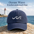 Ocean Wave Embroidered Hat, Minimalist Coastal Baseball Cap, Low Profile Dad Hat, Gift for Surfers and Beach Lovers, Everyday Cap Gift