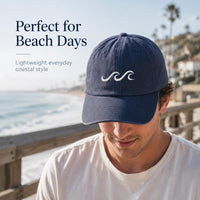 Ocean Wave Embroidered Hat, Minimalist Coastal Baseball Cap, Low Profile Dad Hat, Gift for Surfers and Beach Lovers, Everyday Cap Gift