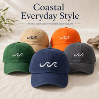 Ocean Wave Embroidered Hat, Minimalist Coastal Baseball Cap, Low Profile Dad Hat, Gift for Surfers and Beach Lovers, Everyday Cap Gift