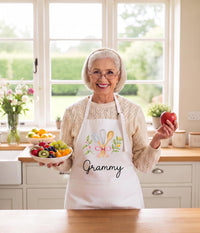 Personalized Grandma Apron, Custom Name Kitchen Apron, Floral Baking Apron with Pockets, Full-Length Cooking Apron, Gift for Grandma