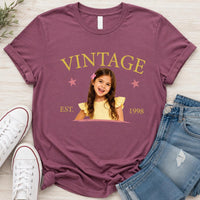 Personalized Vintage Photo Shirt, Custom Est Year Family Tee, Retro Picture T-Shirt, Birthday Photo Keepsake, Gift for Mom or Grandma