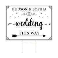 Custom Wedding Directional Display, Couple Names and Arrow, Weatherproof Coroplast Sign, Metal H-Stake Included, Ceremony Yard Sign