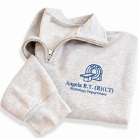 Personalized Radiology Embroidered Quarter Zip Sweatshirt, Custom Rad Tech Pullover, CT MRI Workwear, Hospital Shift Layer, Gift for RT