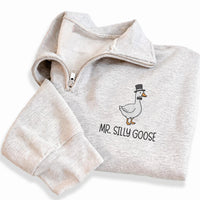 Mr and Mrs Silly Goose Embroidered Quarter Zip Sweatshirt, Matching Couple Goose Pullover, Wedding Weekend Pullover, Funny Wedding Gift