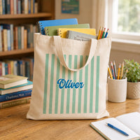 Personalized Name Canvas Tote Bag for Kids, Colorful Striped Custom Tote Bag, Student Book Bag, School Day Bag, Back to School Gift