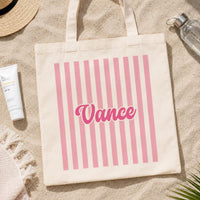 Personalized Name Canvas Tote Bag for Kids, Colorful Striped Custom Tote Bag, Student Book Bag, School Day Bag, Back to School Gift