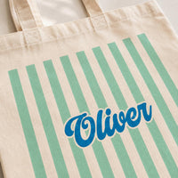 Personalized Name Canvas Tote Bag for Kids, Colorful Striped Custom Tote Bag, Student Book Bag, School Day Bag, Back to School Gift