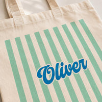 Personalized Name Canvas Tote Bag for Kids, Colorful Striped Custom Tote Bag, Student Book Bag, School Day Bag, Back to School Gift