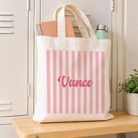 Personalized Name Canvas Tote Bag for Kids, Colorful Striped Custom Tote Bag, Student Book Bag, School Day Bag, Back to School Gift