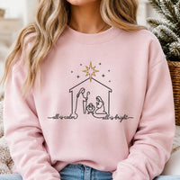 Nativity Embroidered Sweatshirt, All Is Calm All Is Bright Hoodie, Christian Faith Shirt, Winter Crewneck, Christmas Gift for Women