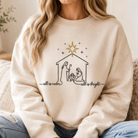Nativity Embroidered Sweatshirt, All Is Calm All Is Bright Hoodie, Christian Faith Shirt, Winter Crewneck, Christmas Gift for Women