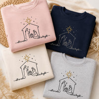 Nativity Embroidered Sweatshirt, All Is Calm All Is Bright Hoodie, Christian Faith Shirt, Winter Crewneck, Christmas Gift for Women