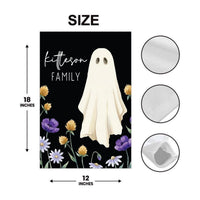 Personalized Halloween Garden Flag, 12x18 Double Sided Yard Flag, Spooky Porch Decor, Ghost Floral Family Name Sign, Halloween Gift