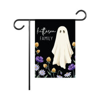 Personalized Halloween Garden Flag, 12x18 Double Sided Yard Flag, Spooky Porch Decor, Ghost Floral Family Name Sign, Halloween Gift