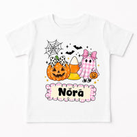 Personalized Kids Halloween Shirt, Custom Name Ghost Pumpkin Tee, Cute Toddler Trick or Treat Outfit, Boys Girls Fall Top, Gift for Kids
