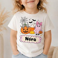 Personalized Kids Halloween Shirt, Custom Name Ghost Pumpkin Tee, Cute Toddler Trick or Treat Outfit, Boys Girls Fall Top, Gift for Kids
