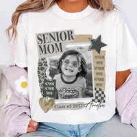 Personalized Senior Mom Photo Shirt, Custom Class of 2027 Graduation Tee, Senior Year Scrapbook T-Shirt, Proud Graduation Gift for Mom
