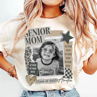 Personalized Senior Mom Photo Shirt, Custom Class of 2027 Graduation Tee, Senior Year Scrapbook T-Shirt, Proud Graduation Gift for Mom