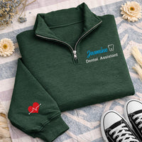 Personalized Dental Assistant Embroidered Quarter Zip Sweatshirt, Custom Name Top, Scrub Layering Top, Staff Uniform, Custom Team Gift