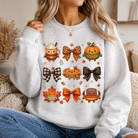 Cozy Fall Kawaii Sweatshirt, Cute Pumpkin Spice Crewneck, Autumn Bow and Pie Shirt, Thanksgiving Football Pullover, Holiday Gift for Her