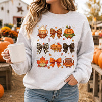 Cozy Fall Kawaii Sweatshirt, Cute Pumpkin Spice Crewneck, Autumn Bow and Pie Shirt, Thanksgiving Football Pullover, Holiday Gift for Her