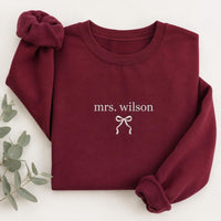 Personalized Mrs. Name Embroidered Sweatshirt, Custom Bow Hoodie, Minimal Classroom Design, Cute Teacher Shirt, Teacher Appreciation Gift