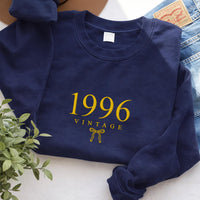 Custom Birth Year Embroidered Sweatshirt, Personalized Vintage Hoodie, Coquette Bow Long Sleeve, Aesthetic Shirt, Cozy Gift for Her