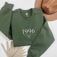 Custom Birth Year Embroidered Sweatshirt, Personalized Vintage Hoodie, Coquette Bow Long Sleeve, Aesthetic Shirt, Cozy Gift for Her