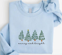 Merry and Bright Embroidered Sweatshirt, Christmas Tree Hoodie, Whimsical Festive Shirt, Holiday Sweatshirt, Christmas Gift for Her