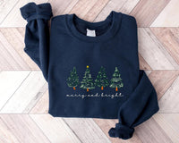 Merry and Bright Embroidered Sweatshirt, Christmas Tree Hoodie, Whimsical Festive Shirt, Holiday Sweatshirt, Christmas Gift for Her