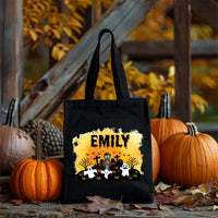 Personalized Halloween Canvas Tote Bag, Custom Name Trick or Treat Bag, Kids Candy Sack, Spooky Party Tote, Halloween Gift for Kids