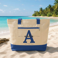 Personalized Initial Tote Bag with Zipper, Custom Name Monogram Canvas Bag, Pink Letter Design, Beach Travel Tote, Travel Gift for Her