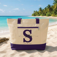 Personalized Initial Tote Bag with Zipper, Custom Name Monogram Canvas Bag, Pink Letter Design, Beach Travel Tote, Travel Gift for Her