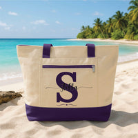 Personalized Initial Tote Bag with Zipper, Custom Name Monogram Canvas Bag, Pink Letter Design, Beach Travel Tote, Travel Gift for Her