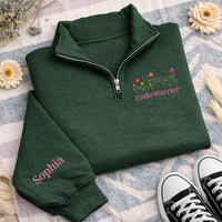 Endo Warrior Embroidered Quarter Zip Sweatshirt, Custom Sleeve Name Pullover, Endometriosis Support Top, Awareness Wear, Gift for Her