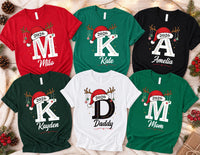 Personalized Family Christmas Shirt, Initial Monogram Holiday Tee, Santa Hat Reindeer Design, Adult Kids Baby Sizes, Christmas Gift 2026