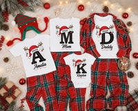 Personalized Family Christmas Sweatshirt Initial Monogram Holiday Tee, Santa Hat Reindeer Design, Adult Kids Baby Sizes, Christmas Gift 2026