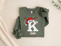 Personalized Family Christmas Shirt, Initial Monogram Holiday Tee, Santa Hat Reindeer Design, Adult Kids Baby Sizes, Christmas Gift 2026