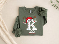 Personalized Family Christmas Sweatshirt Initial Monogram Holiday Tee, Santa Hat Reindeer Design, Adult Kids Baby Sizes, Christmas Gift 2026