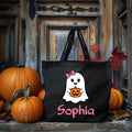 Personalized Halloween Tote Bag, Kids Trick or Treat Bag, Custom Name Canvas Tote, Halloween Candy Bag, Spooky Season Gift for Kids