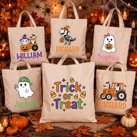 Personalized Halloween Tote Bag, Kids Trick or Treat Bag, Custom Name Canvas Tote, Halloween Candy Bag, Spooky Season Gift for Kids