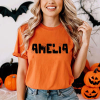 Personalized Halloween Family Shirts, Custom Name Matching Tees, Spooky Bone Lettering Tops, Family Costume Outfit, Halloween Gift