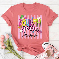 Personalized Grade Teacher Shirt, Custom Teacher Name Tee, Pre-K to Third Grade Top, Cute Dinosaur Classroom Outfit, Back to School Gift