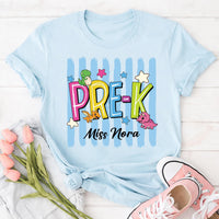 Personalized Grade Teacher Shirt, Custom Teacher Name Tee, Pre-K to Third Grade Top, Cute Dinosaur Classroom Outfit, Back to School Gift