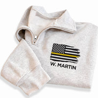 Personalized 911 Dispatcher Embroidered Quarter Zip Sweatshirt, Custom Responder Top, Thin Gold Line Uniform, 911 Crew, Employee Gift